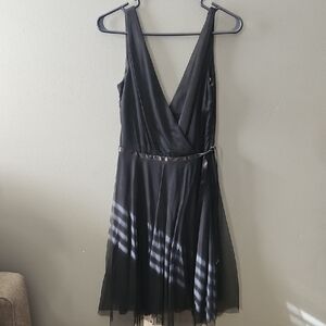 Alexia Admor Elegant Black With Mesh Overlay Satin Backless Dress LBD